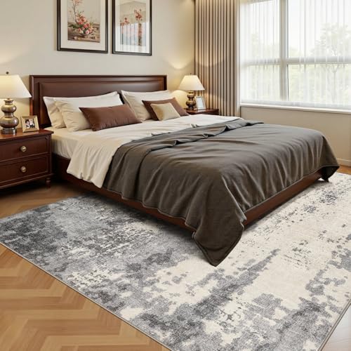 10x12 Area Rug Living Room Rugs - Washable Neutral Modern Abstract Soft Thin Rug Indoor Floor No Slip Rug Carpet for Bedroom Under Dining Table Home Office Decor - Grey/Light Brown
