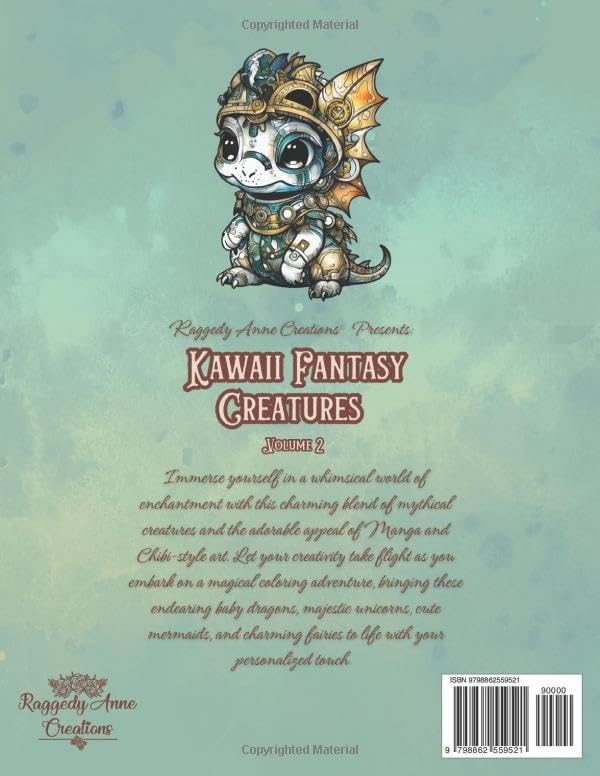 Kawaii Fantasy Creatures: Volume 2: Magical Coloring Book for Adults and Teens, 75 Grayscale Coloring Pages image 3