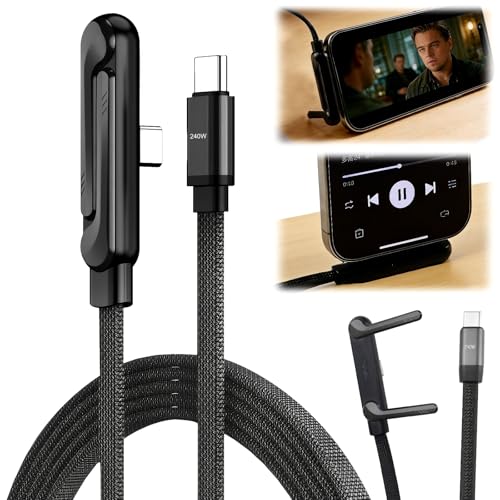 Qibivfo 2-in-1 USB C Ladekabel mit Ständer 240W Schnellladekabel 1 5m Unsichtbarer Klappbarer Handyhalter Geflochtenes USB-C Handy Ladekabel für Smartphone Tablet Laptop & Gaming