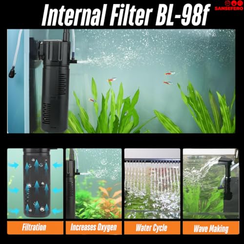 Image of Premier Plants Internal Fountain Aquarium Filter Multi-Function Submersible Filtration Pump Efficient and Quiet Aquarium Filter for Fish Tank (BL-98E |9w | 650L /H)