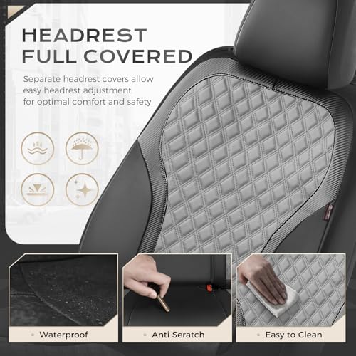Image of Coverado Car Seat Covers for Front Seats, Luxury Leather Car Seat Cover with Carbon Fiber Weave, Waterproof Automotive Seat Protectors 2-Pack, Driver Seat Covers Universal Fit Most Cars, Black&Gray