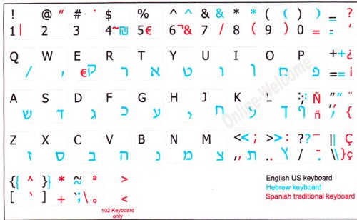 Pegatinas Teclado Letras Hebreo Inglés Blanco miniatura 2