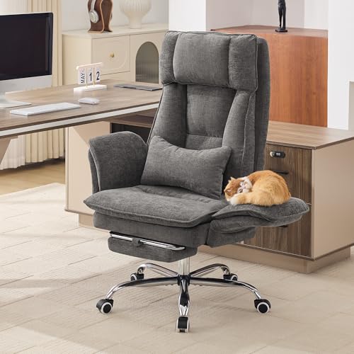Image of Big and Tall Office Chair, Footrest & Flip Armrest for Pets, Light Grey
