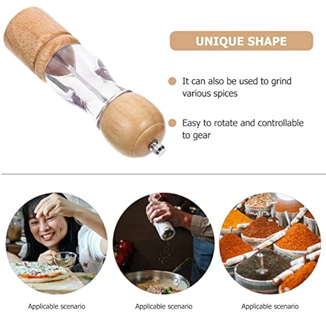 Unomor Manual Pepper Grinding Tool Wooden Transparent Pepper Mill for Kitchen Compact for Home Restaurant and Hotel Use for Grinding Spices and Seasonings