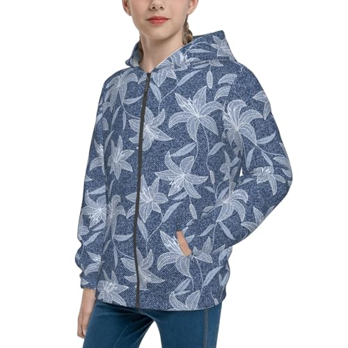 Blue Animal Skin Kid Hoodies Boys Zip Up Sweatshirts Girls Pullover with Pocket