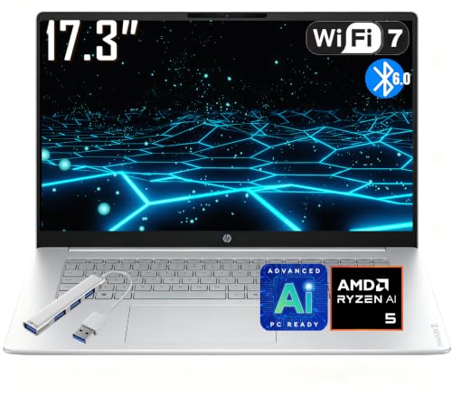 Image of HP OmniBook 3 17.3 inch FHD Business Laptop, AMD Ryzen 5 4000 Series, AMD Radeon 610M Graphics, 8GB RAM, 1TB SSD, FHD Camera, Copilot, Wi-Fi 7, Bluetooth 6.0, Win11 Home
