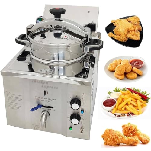 SenhE Freidora Comercial de Presión Eléctrica, Freidora de Presión de Encimera, 304 Máquina Comercial de Acero Inoxidable para Freír Pollo y Pescado con Gran Tanque de Aceite