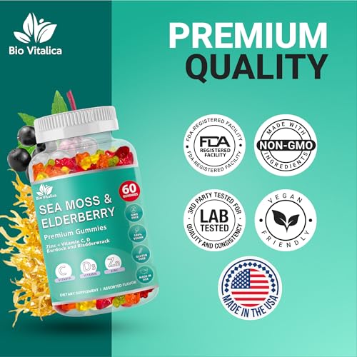BIO VITALICA Sea Moss Gummies Elderberry BioVitalica - Vitamin C D + Zinc - Irish Seamoss Vegan Gummy with Sea Moss Gel & Powder for Immunity, Detox - for Adults and Kids - Image 6