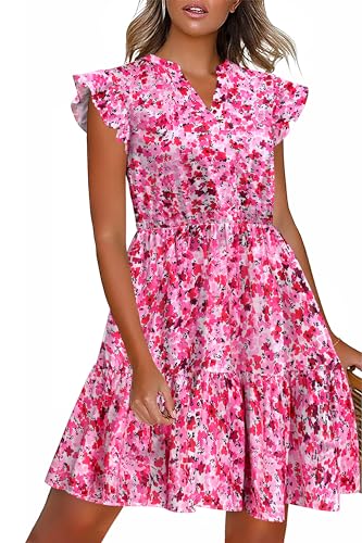 Image of HOTOUCH Women Printed Dress for Summer Short Ruffle Sleeve Dress Tiered Mini Dress with Pockets