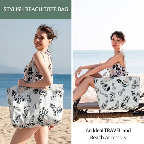 Clothirily Beach Bag for Women - Large Beach Tote Bag, Waterproof Sandproof Beach Bag with Zipper, Large Swim Pool Beach Tote, Pineapple - Thumbnail 7