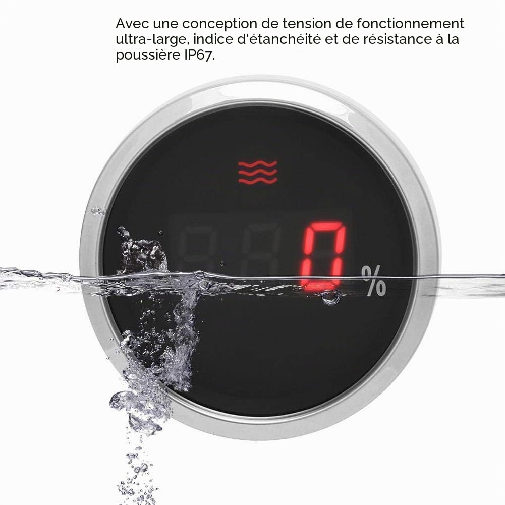 EBTOOLS Jauge de réservoir d'eau de voiture 12 V/24 V, compteur de niveau d'eau de 52 mm, affichage numérique intelligent, étanche