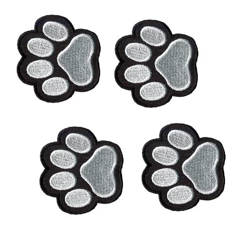 Xomise Set Of 4 Pcs. Black & White Cat Paw Dog Paw Embroidered Patches Sew On Iron On Biker Jackets, Shirts, Jeans, Hats, Backpacks #TOP3