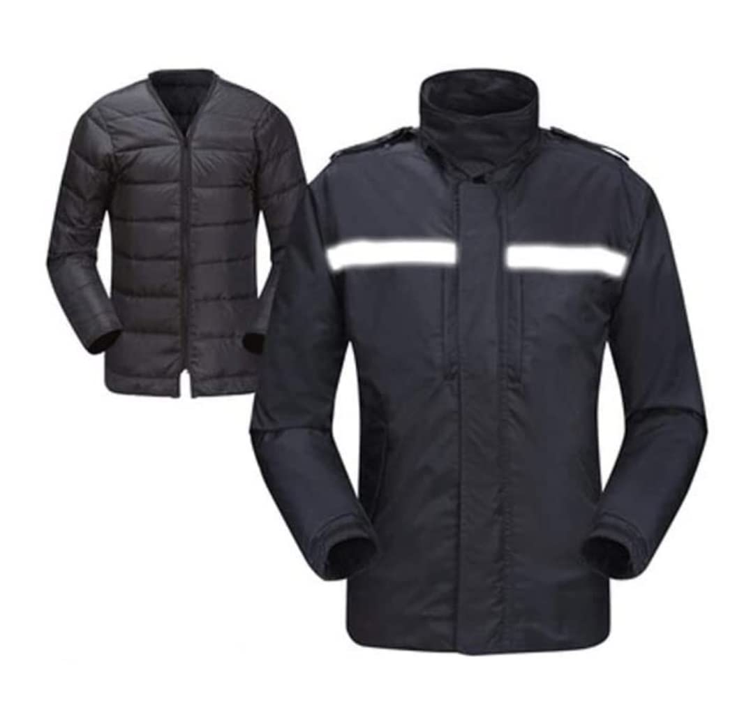 Ropa De Seguridad Traje Reflectante cálido, Chaqueta de Seguridad Negra Velvet Doble Capa Impermeable al Aire Libre Placa Trabajo con Tiras Reflectantes(Large)