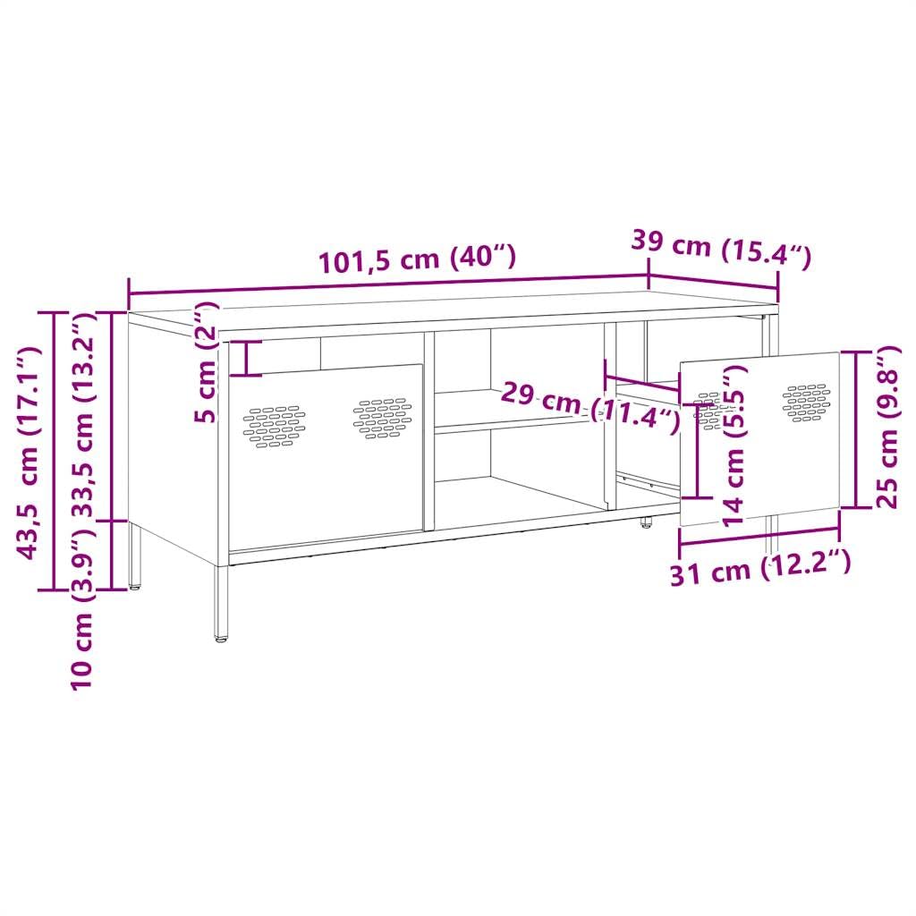 Mobile TV rosa in acciaio laminato a freddo, 101,5 x 39 x 43,5 cm, con 2 cassetti e 2 scomparti, moderno mobile basso per soggiorno e camera da letto, salvaspazio, con piedini per HiFi