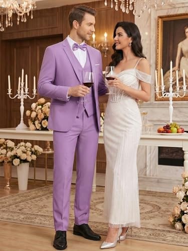 Image of WEEN CHARM Men's 3-Piece Slim Fit Suit Set-2-Button Blazer,Vest & Pants-Formal Wedding,Prom,Party & Business Tuxedo