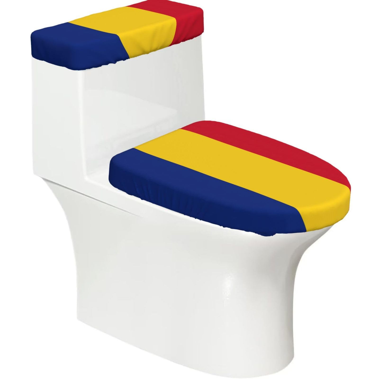 Flag Of Romania Print Toilet Lid Cover And Tank Lid Cover For Bathroom With Elastic Bottom, Bathroom Decoration