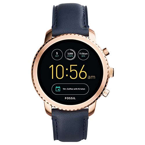 Fossil Q Men's Gen 3 Explorist Stainless Steel and Leather Smartwatch, Color: Rose Gold-Tone, Blue (Model: FTW4002)