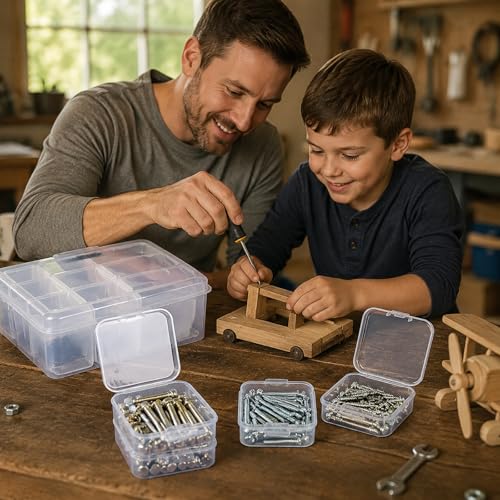 Image of Bead Organizer Box, 15 Pcs Small Plastic Boxes Rhinestone Organizer Bead Containers Nail Organizers and Storage Dimond Storage Box with Hinged Lid and Stackable(2.17'*2.17'*0.79')