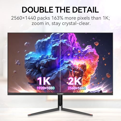 Image of CUNPU 24 Inch 1440P Monitor,QHD 100Hz IPS Monitor, 99% sRGB Color Gamut,16.7 Million Color, Adaptive Sync, Slim Frame, HDMI /DP, VESA Mountable, for Gaming and Office
