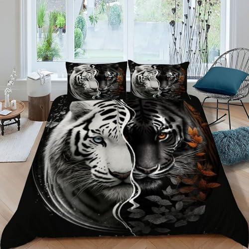 Housse de couette tigre blanc King size 220x240 en microfibre - 2