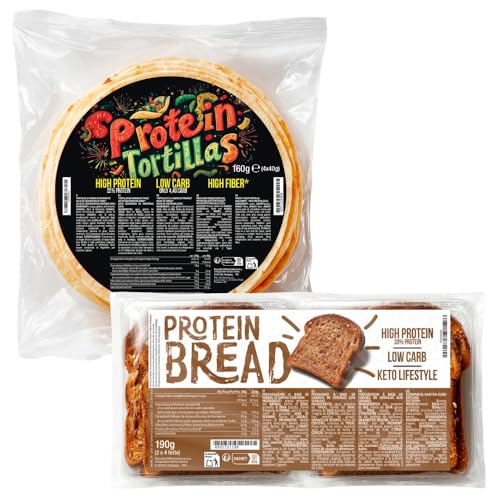 Tortillas Proteicas Y Pan Proteico – 4 Wraps de 40g + 2 Paquetes De 4 Rebanadas – Alto Contenido En Proteínas, Fibra, Bajos En Carbohidratos – Ideales Para Keto Diet