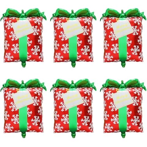 Christmas Gift Box Balloon Red Green Balloons For Xmas Eve New Year Winter Holiday Birthday Decoration, 6 Pack Christmas Gift Foil Balloon Merry Christmas Party Supplies Xmas Photo Backdrop Cover