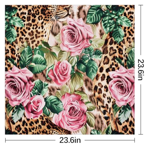 Tiger Print Flower Square Head Scarf for Women Animal Tiger Leopard Print Floral Hair Scarf Fashion Lightweight Silk Like Scarves Neckerchief Hair Wrap Neck Scarf 23.6''x23.6''2