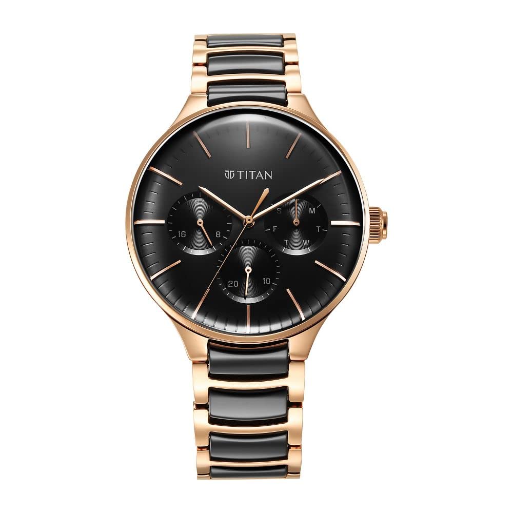 Titan Ceramic Fusion Quartz Multifunction Black Dial Rose Gold Dual-Toned Stainless Steel Bracelet Watch for Men-NS90148KD03 (B0BD4PSHZZ) Amazon Price History, Amazon Price Tracker