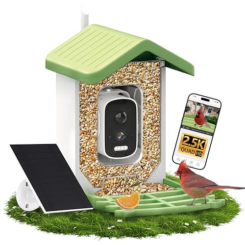 UYIDDIN Bird Feeder with Camera Solar Powered, AI Identify Birds Species 10000+, 2.5K HD Video App Live View, Smart Bird Feeder for Outdoors Backyard, Gifts for Birdlovers Mom Dad