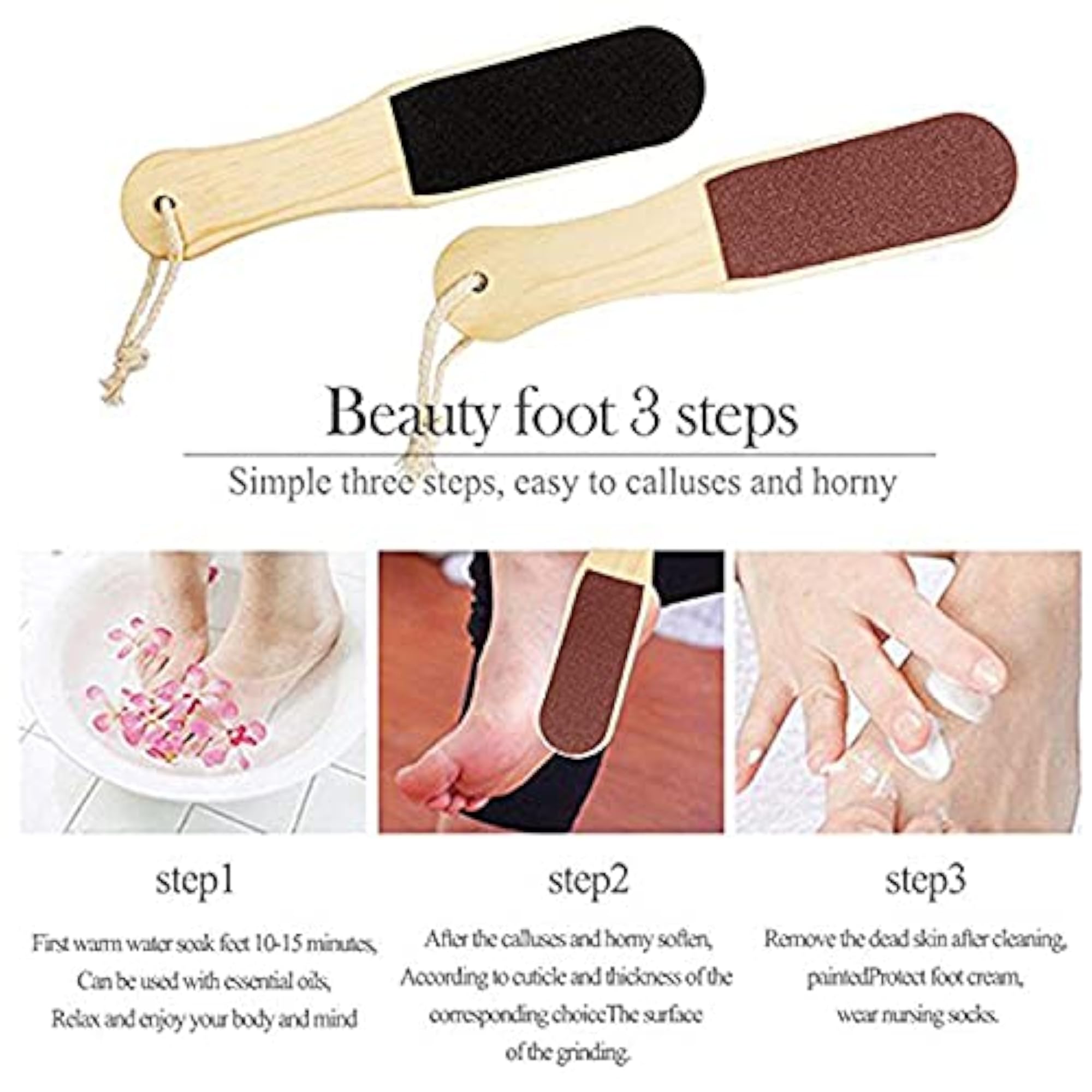 TUSAN Double Sided Foot Filer Scrubber, Wooden Handle