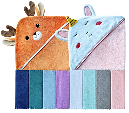 Image of Sunny zzzZZ Baby Hooded Bath Towel, Elk and Unicorn