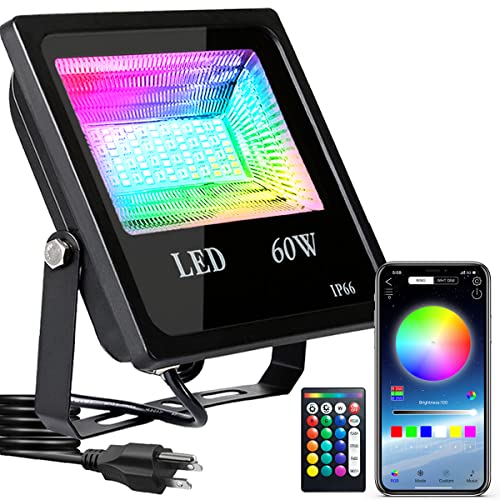 Autai Led Rgb Flood Lights 60W Bluetooth Flood Light With App Remote Control, Ip66 Waterproof Dimmable Outdoor Color Changing Floodlight,Wall Washer Light Garden Landscape Stage Lighting (1Pack) #TOP22