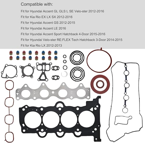 Image of HS26554PT Engine Head Gasket kit Fit for Hyundai Accent Veloster for Kia Rio Soul 2012-2016 1.6L L4 DOHC G4FC Replace 22311-2B004 CPW3545 28521-2B400 22441-2B610 28411-2B600 25124-2B000 HGS195 HSHY22L