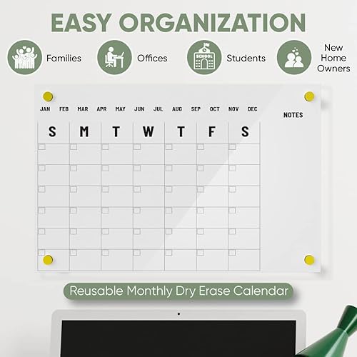 Miniatura 2 de Calendario acrílico de borrado en seco para pared, calendario de pizarra blanca, alternativa al calendario de cristal grande, tablero no magnético,