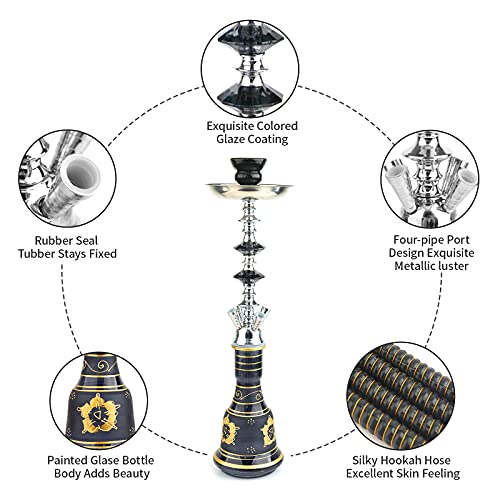 Hookah Shiftah 4 Schlauchhukahn Set, 21,6" Glas Shisha-Wasserhaarige Mit 50 Vorgestanzten Hukahn-Folienabdeckungen, 100 Einweg-Hukahn-Mundtipps,Blau – Bild 5