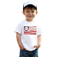 MODNTOGA Toddler Boy Baseball Shirt Baseball Bat Flag Print T-Shirt Short Sleeve Sports Fans Tee USA Patriotic Summer Tops