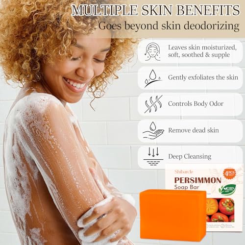 Image of 4 Pack Persimmon Soap for Old People Smell, Body Wash for Odor Control
