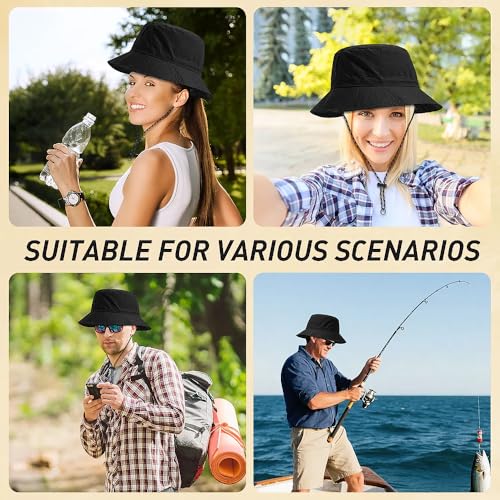 Brewlix Waterproof Bucket Hat for Women Men, Foldable Bucket Hat with String Sun Uv Protection, Quick-Drying Fisherman Hats for Holidays, Fishing, Hiking Black - Image 6