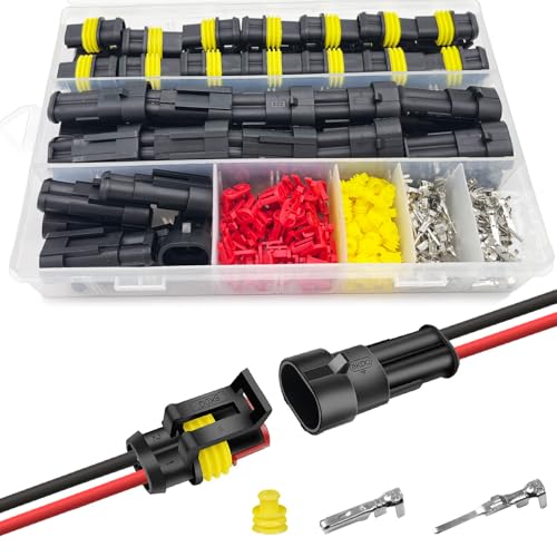 Twippo 25 Kit 2 Pin Connector Automotive Electrical Connectors 2 Wire Connectors Waterproof Connector Quick Disconnect and Connect Terminals Plug Kit 22-16 AWG