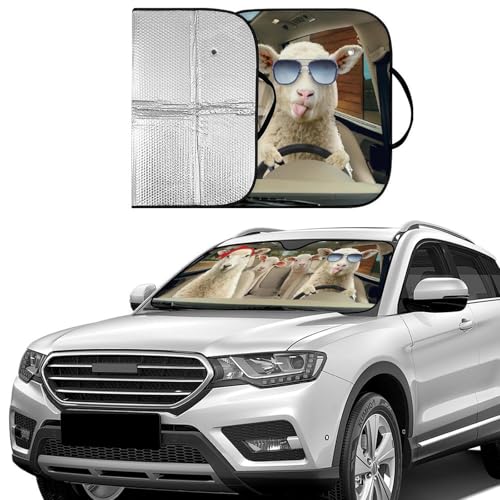 YHAPW Sheep Foldable Windshield Snow Cover, Reflective Accordion Car Windshield Snow Cover, Sun Visor for Car Windshield, Ultimate Heat & UV Protection, Suitable for Most Cars, 57.1" L x 27.6" W