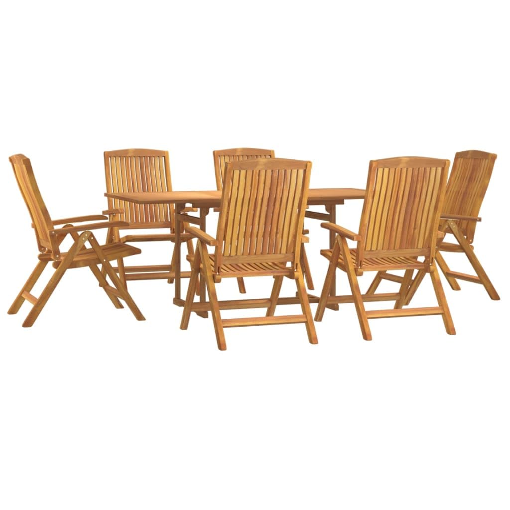 Set di mobili da giardino in teak massiccio, 180 x 90 cm, 6 sedie pieghevoli, schienale regolabile, robusto e moderno, per terrazza, balcone e giardino d'inverno
