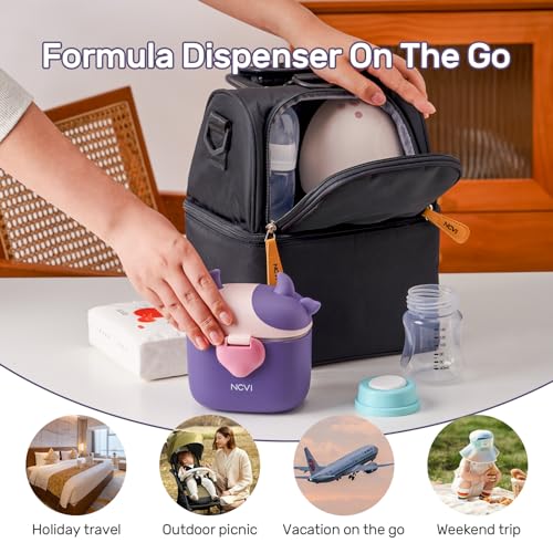 Image of NCVI Baby Formula Dispenser On The Go, Formula Container To Go, Formula Holder for Travel, Outdoor Picnic with Baby Infant, Portable Container for Milk Powder, Snacks, Candy, Fruits (Purple)