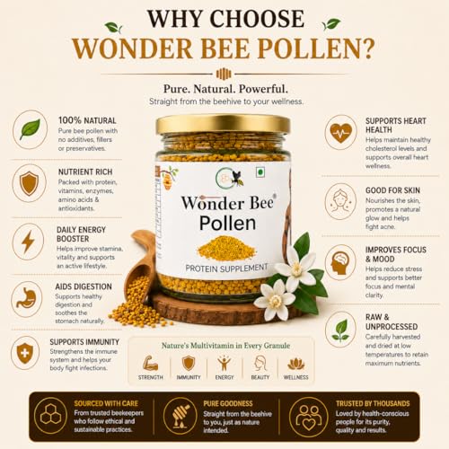Image of Wonder Bee - Immunity,Energy Booster | 100% Natural | Rich in Protein, Vitamin B, Minerals, Anti-Oxidants | Improves Digestive, Bone, BP health (125 gm)