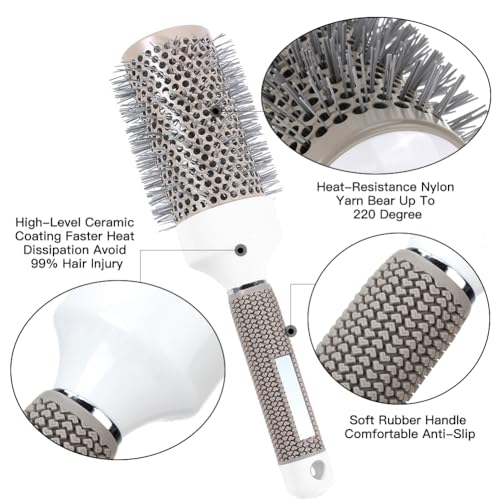 Round Brush Set for Blow Drying, with Boar Bristle Vented Curved Detangling Hair Brush, Thermal Ceramic & Ionic Tech Reduce Frizz Hair, Makes Hair More Smooth and Shiny for Curling & Straightening