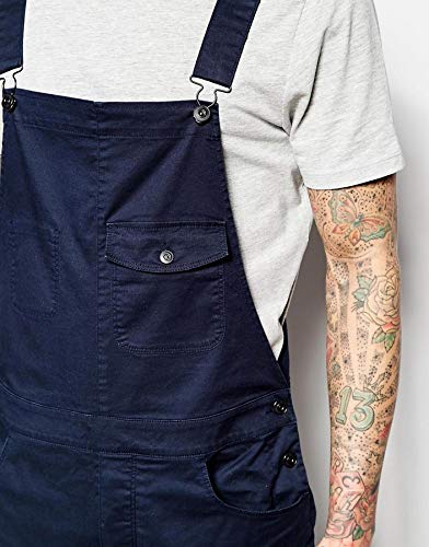 SOUGAO Macacão Jeans Masculino com Alça Ajustável Calça Suspensório Azul escuro Tamanho GG