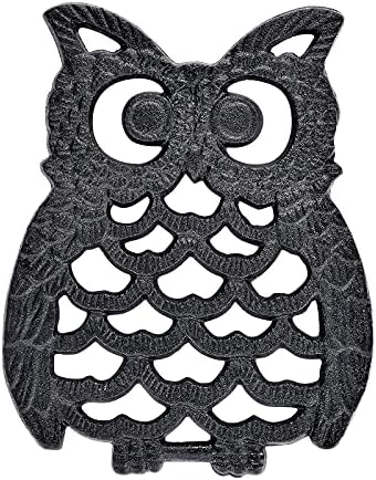 INIRET 2 PCS Cast Iron Owl Trivets - Decorative Trivet for Kitchen Counter or Dining Table Vintage, Rustic,Insulation pad,Anti-Scald pad, Heat Resistant pad（B）