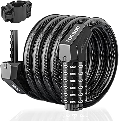 TOSUOD Bike Lock Bicycle Lock with 6 Digits Resettable 1000000 Passwords Combination Bike Cable Lock Anti-Theft Bicycle Combination Locks Coiled Chain Lock Black