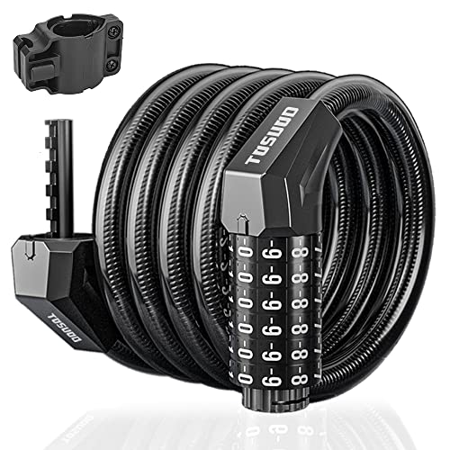 Tosuod Bike Lock Bicycle Lock With 6 Digits Resettable 1000000 Passwords Combination Bike Cable Lock Anti-Theft Bicycle Combination Locks Coiled Chain Lock Black #TOP3