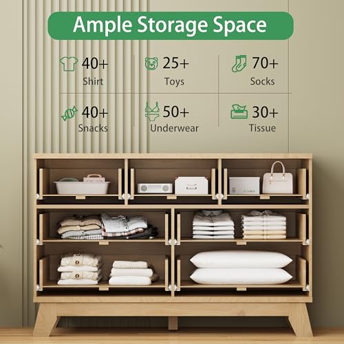 Image of Fluted Dresser for Bedroom with 7 Drawers, 48 inch Wide Modern Chest of Drawers with Metal Handle, Wood Dresser TV Stand, Wooden Closet Clothes Storage Organizer for Living Room, Hallway, Natural Oak