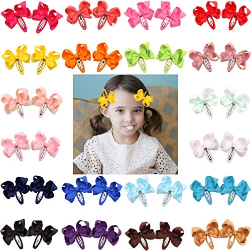 40 Pieces Hair Bows Snap on Metal Hair Clips No Slip Full Wrapped Hair Barrettes for Toddlers Girls Kids Women Hair Accessories (20 Colors in Pairs Assorted)